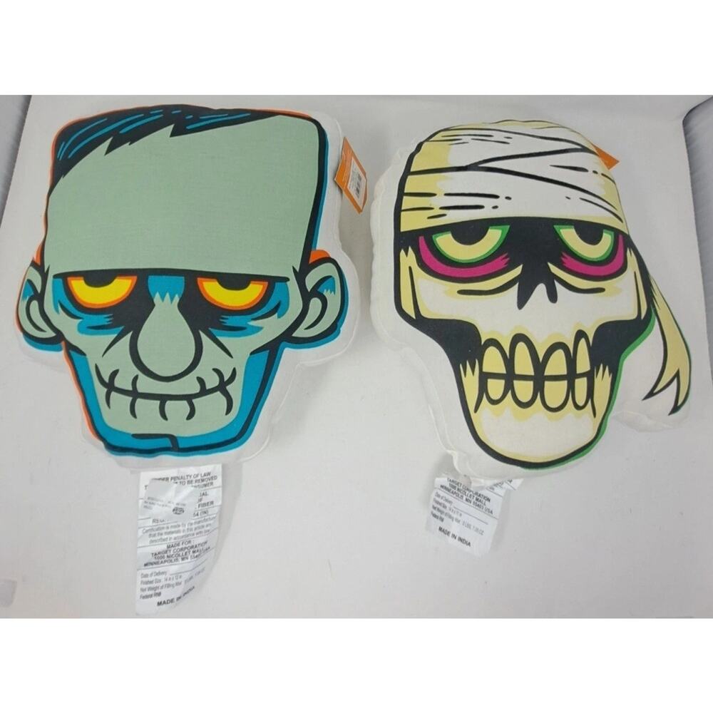 Hyde & Eek Throw Pillows Set Of 2 Frankenstein and The Mummy Glow In The Dark